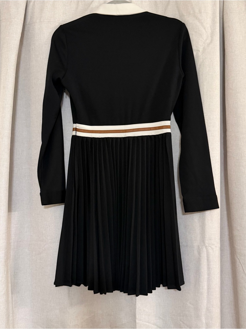 MAJE Roulia Black & White Faux Leather Embellished Pleated Shirt Dress - Picture 5 of 6